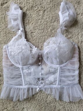 For love and lemons White Lace Sheer Bustier with Ruffle Trim